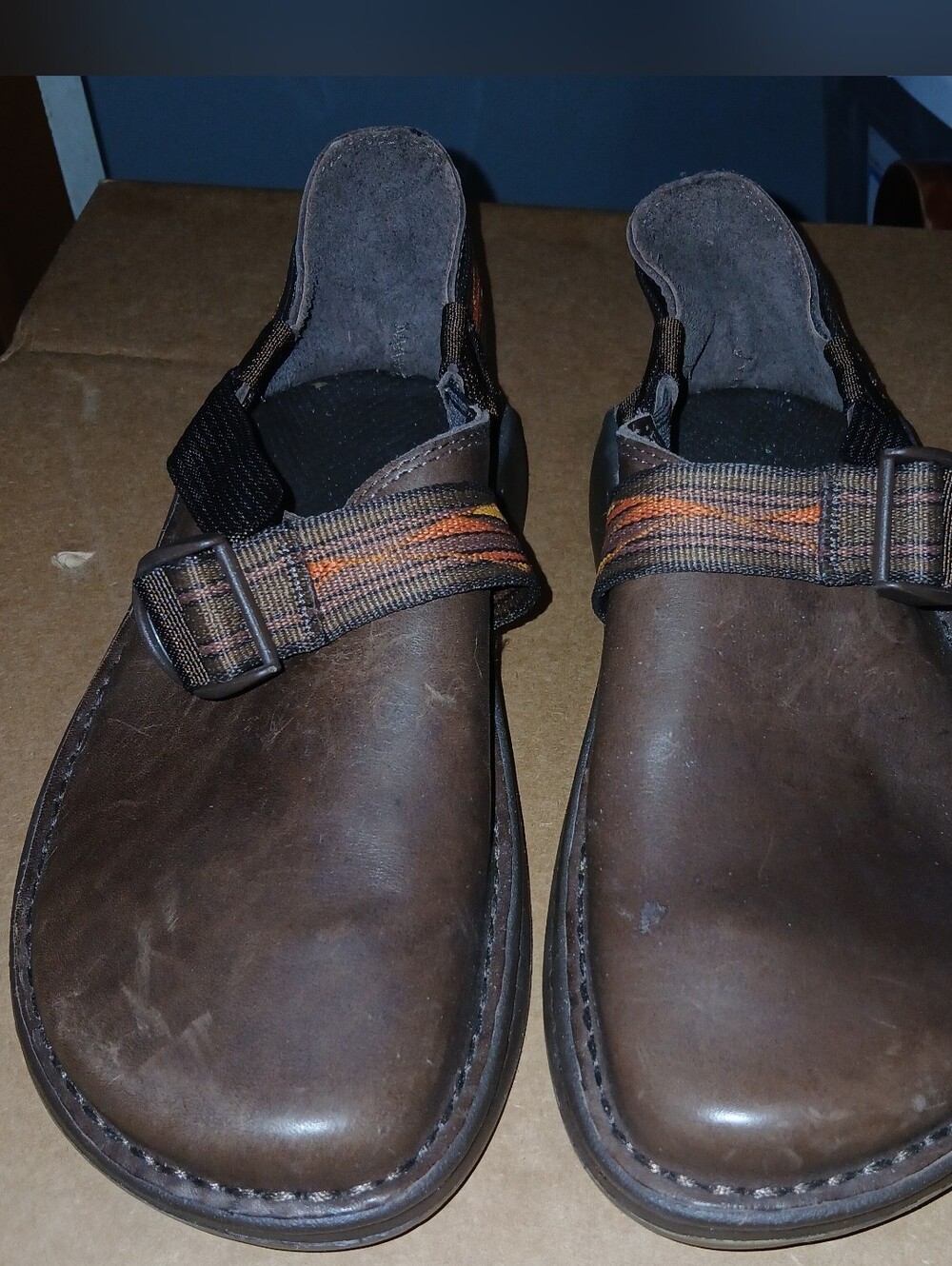 CHACO Men's Brown Leather Slip-On Sandals with Adjustable Straps